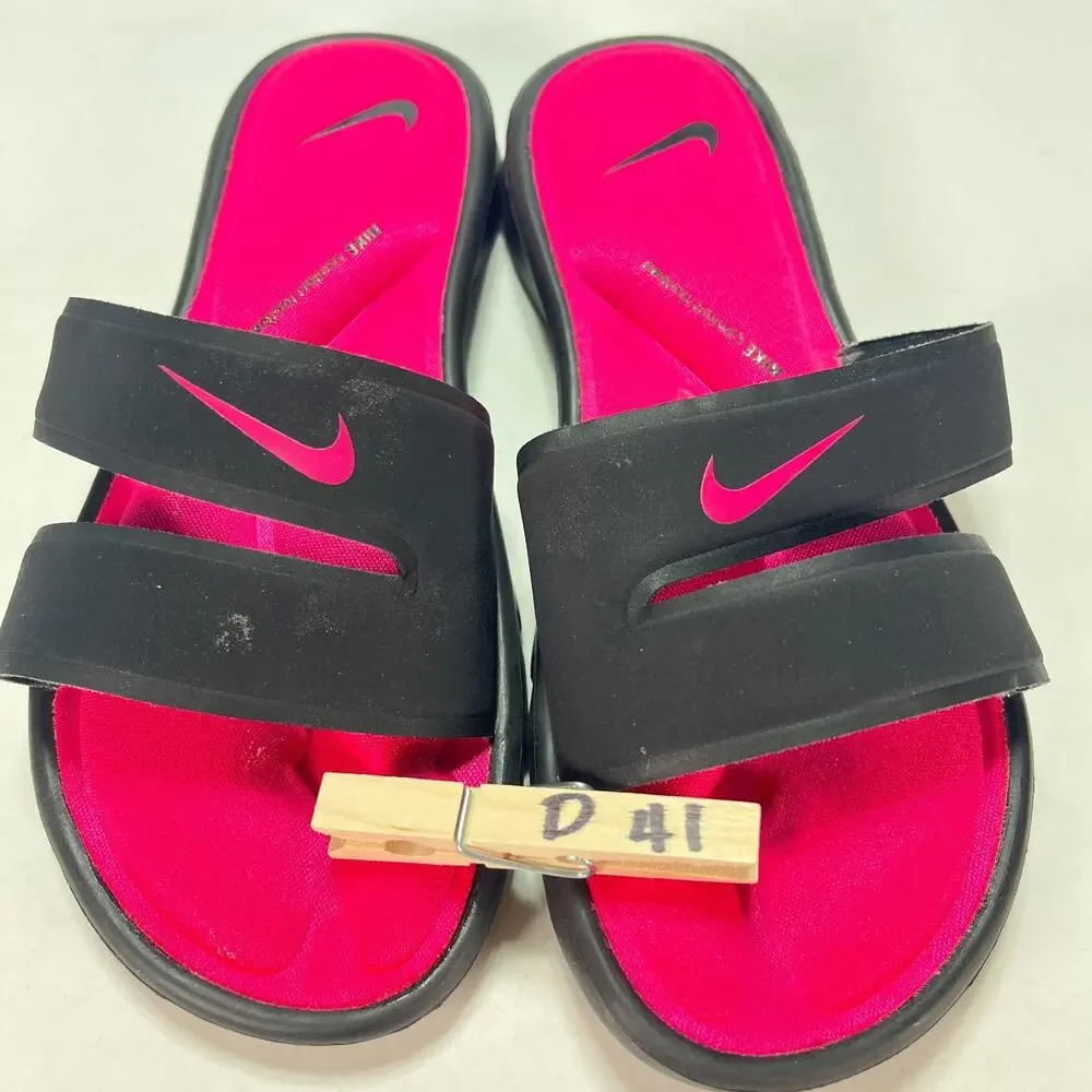 Nike Ultra Black Hot Pink Casual Comfort Slide Sandals 882695-003 Women's Size 6
